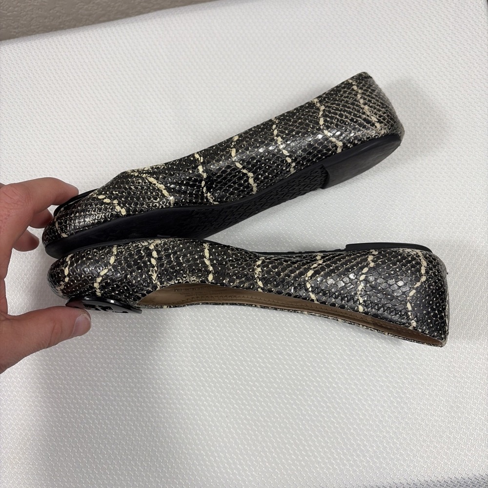 TORY BURCH Reva Mojave Print Leather Logo Ballet Flat Size 8M Black/Ivory - Picture 7 of 9
